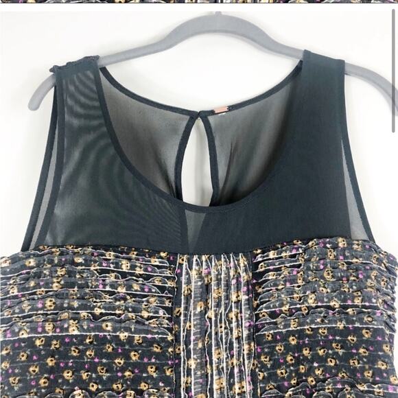 Free people burst ditsy grey floral mesh ruffle mini dress - Picture 5 of 11